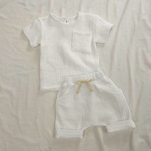 White Baby Tee and Binding Shorts Set (3m - 6m)